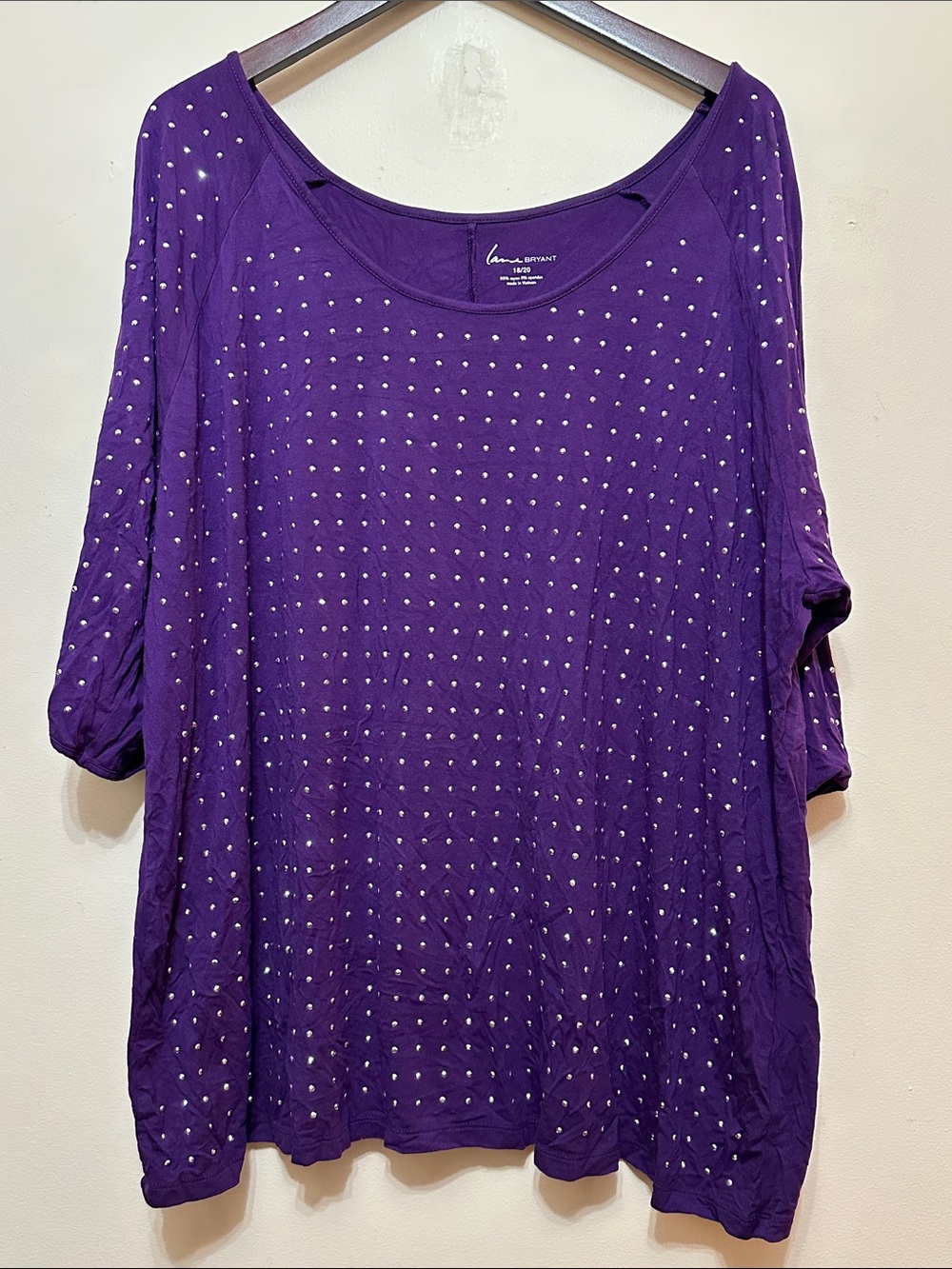 Lane Bryant Purple Studded Dolman Scoop Neck Top